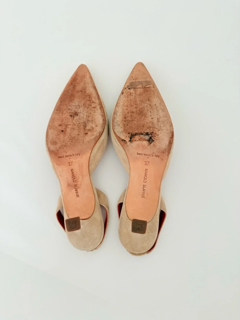 Manolo Blahnik Carolyne Floral Embroidered Slingback Pumps Beige Suede  EU 37 - Picture 8 of 10